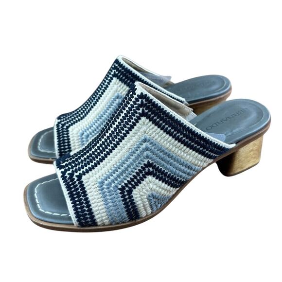 Bernardo Shoes - Bernardo Nala Embroidered Block Heel Mules Blue White Size 10 Anthropologie